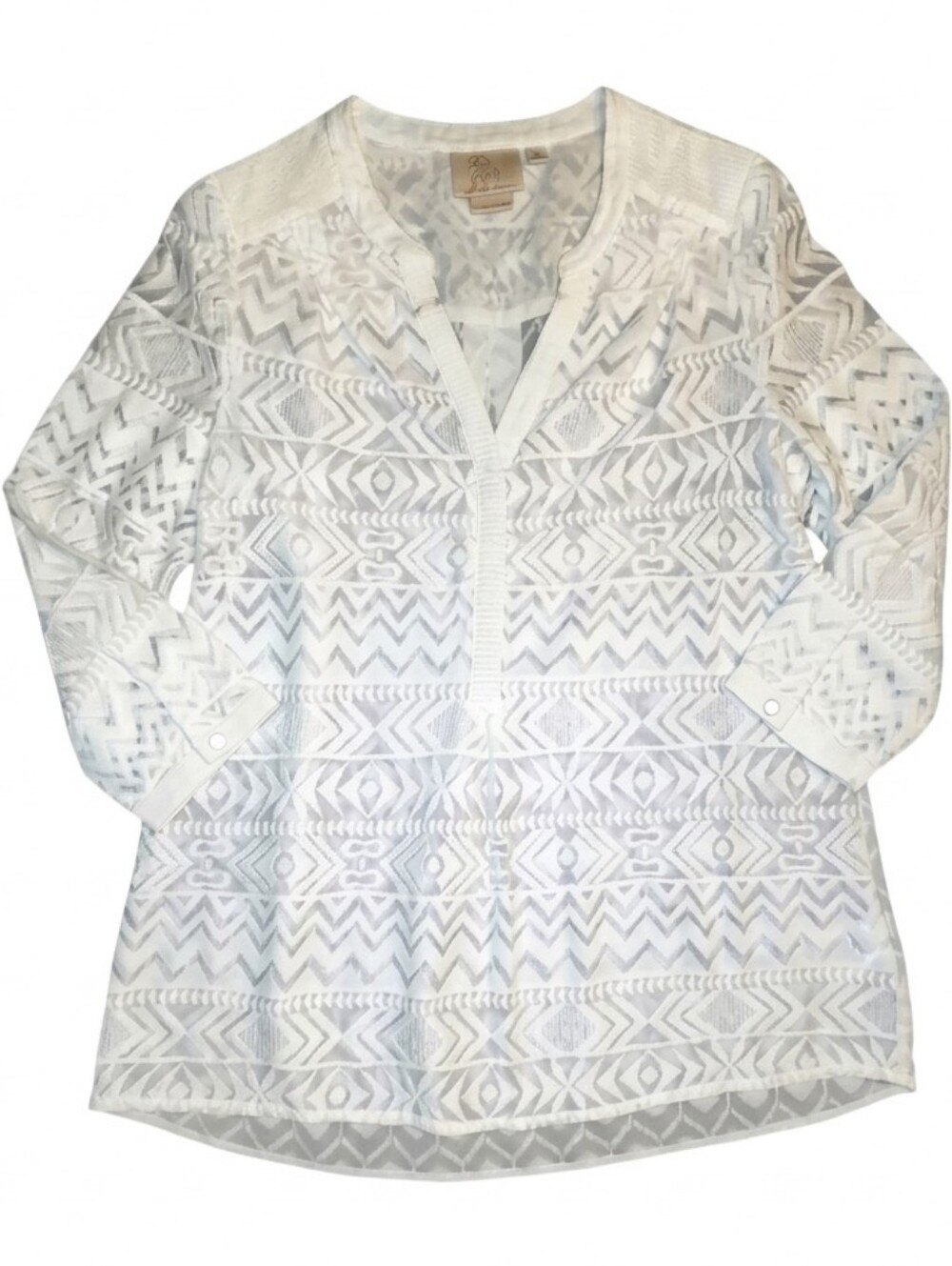 ANTHROPOLOGIE VANESSA VIRGINIA Lace Tunic Top White Boho Embroidered Blouse M